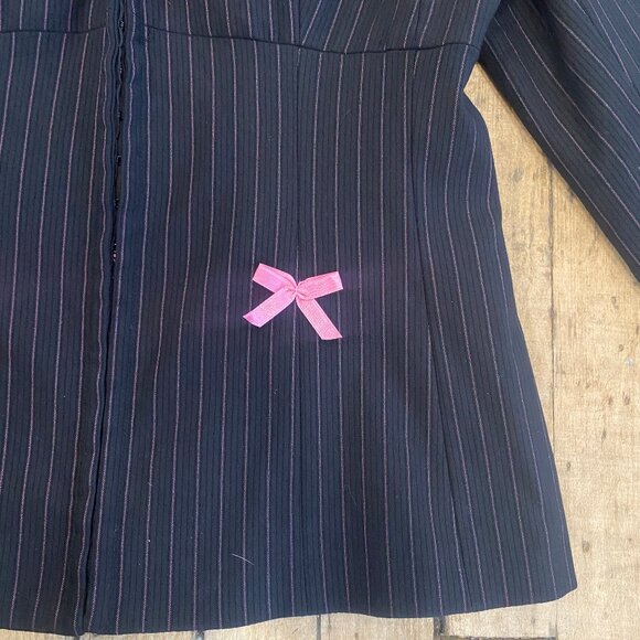 Y2K Pinstripe Blazer with Bow Details - Picture 3 of 15